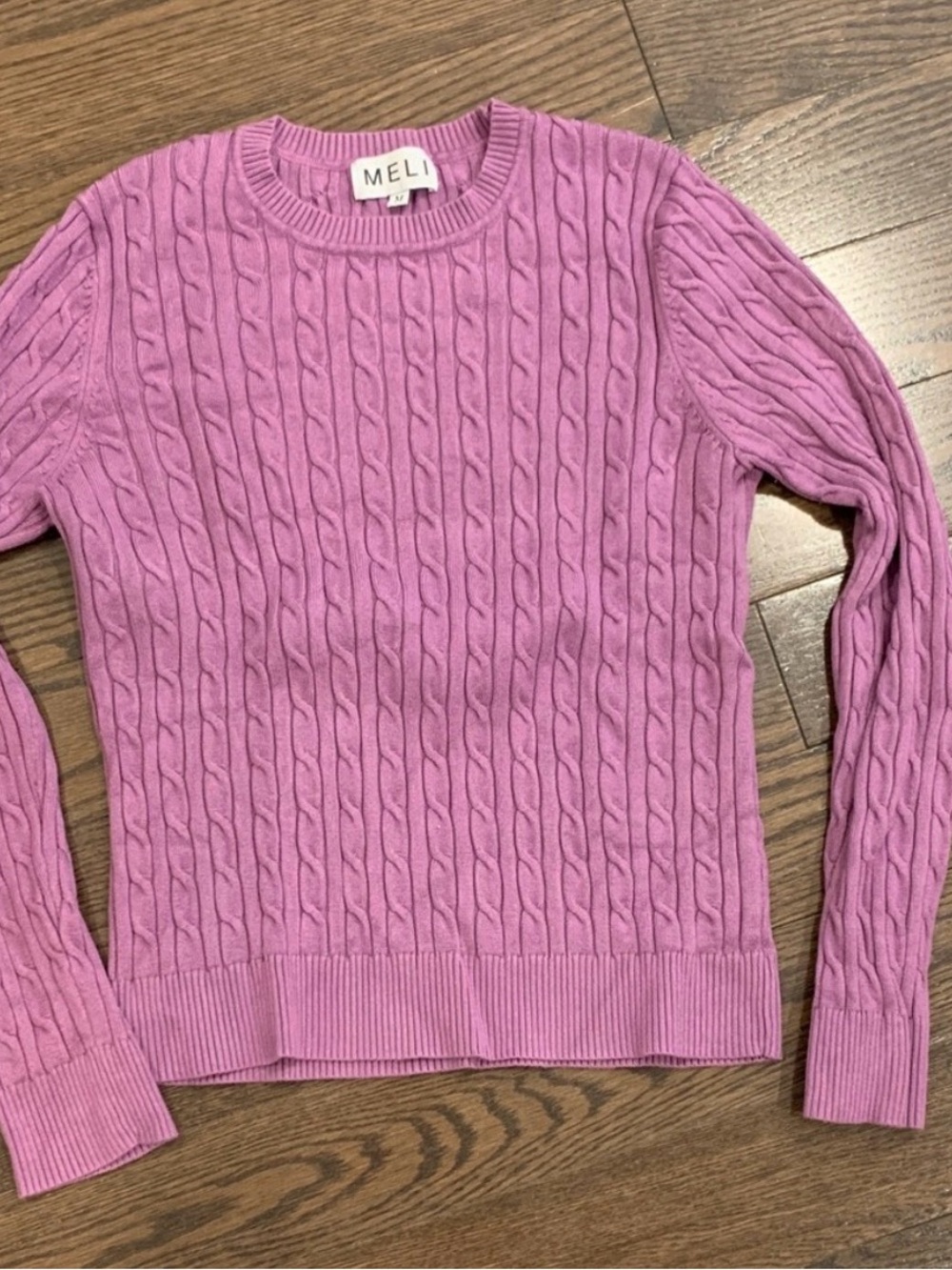 Pink Cable-Knit Crewneck Sweater